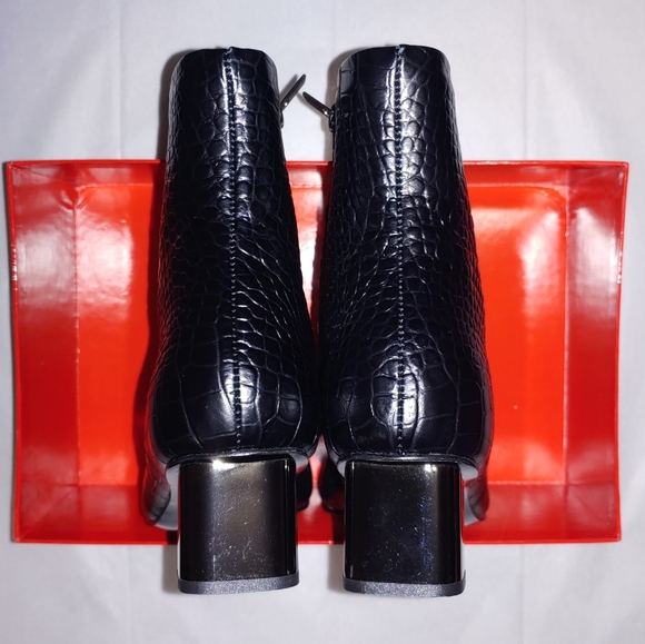 CLERGERIE Croc Leather Ankle Boots Metal Block Mid heel Black Booties Size 6.5 - Picture 12 of 16
